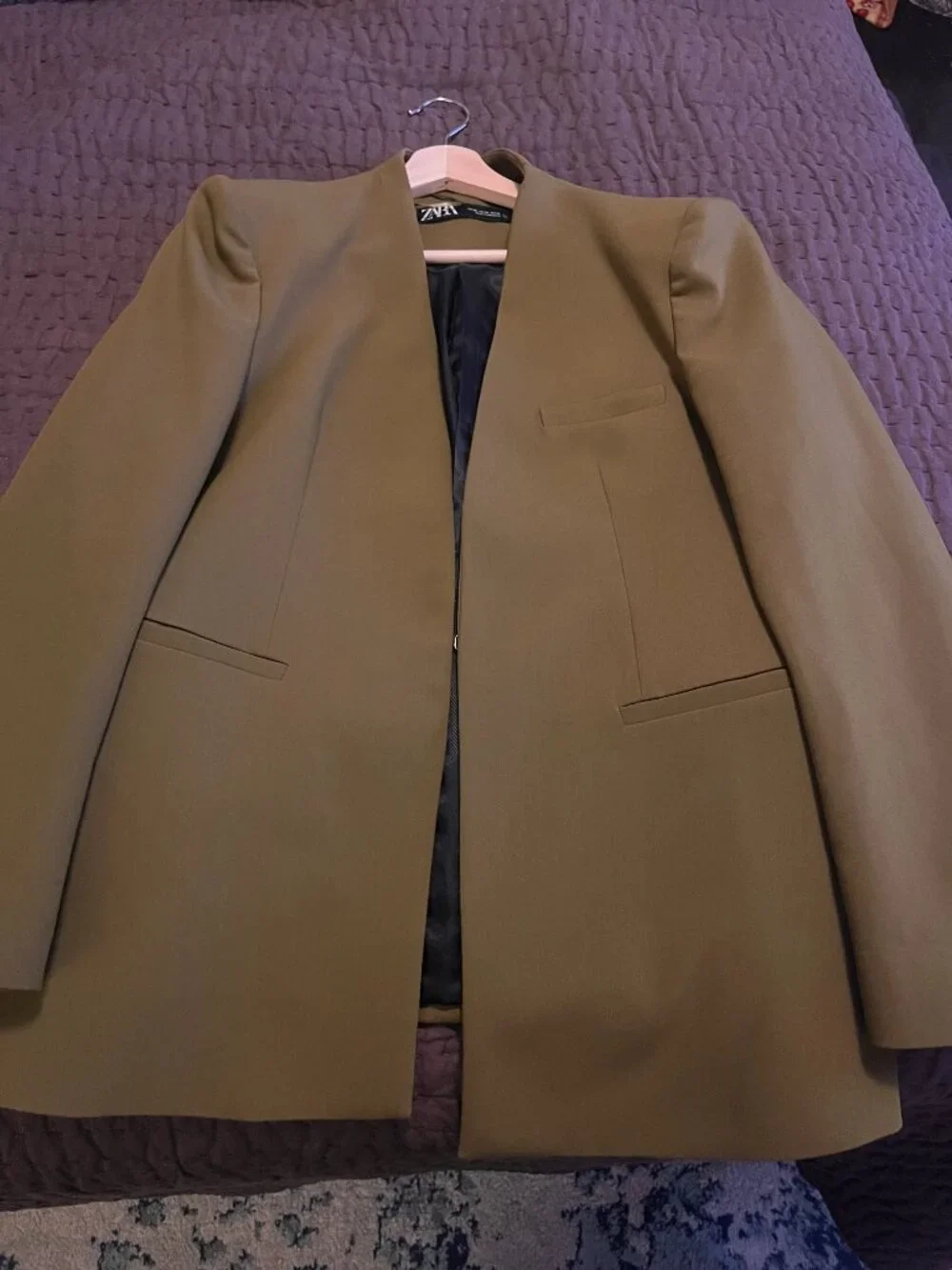 Zara Fitted Blazer & Pleated Pants (Olive) (Size XL)